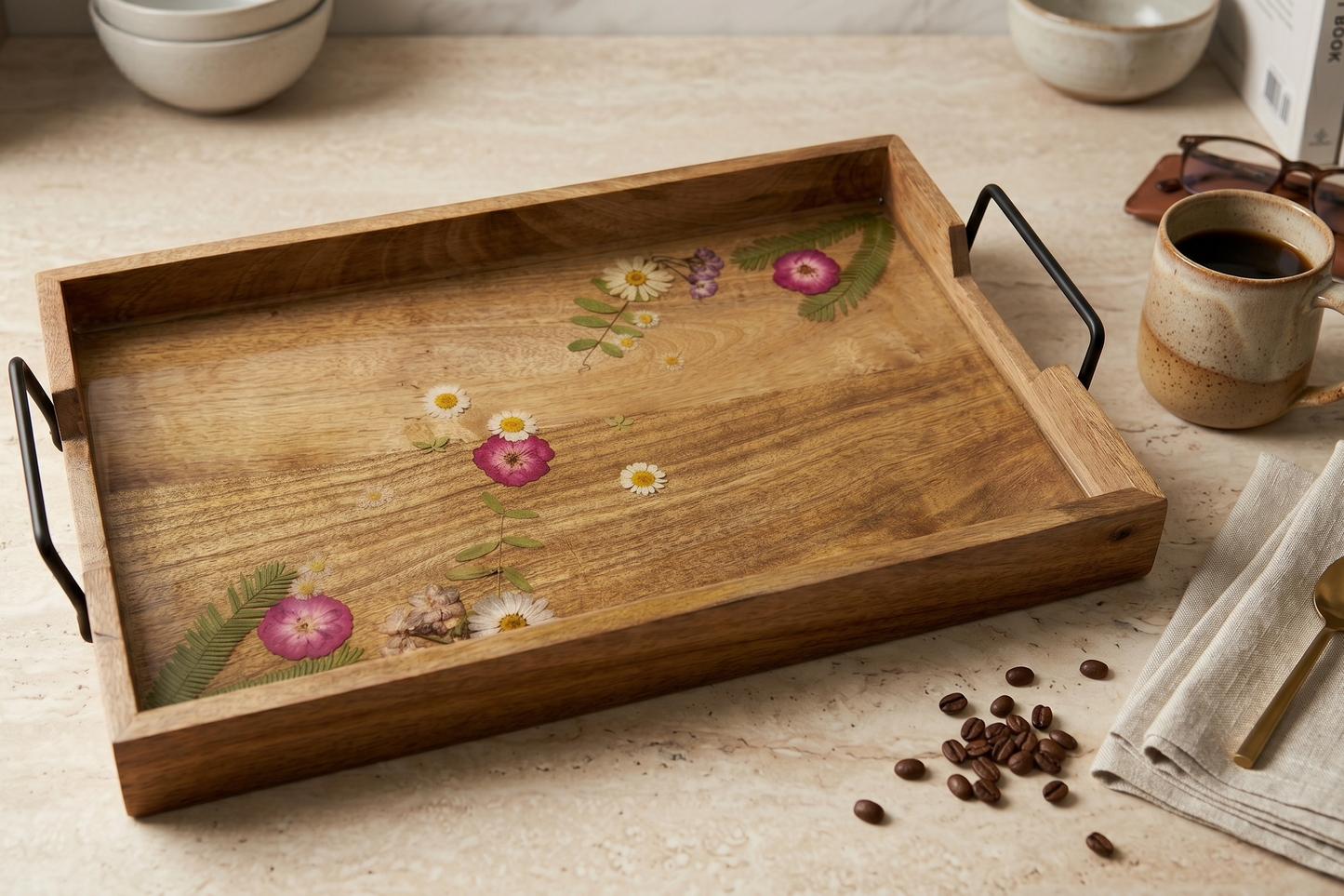 Large Rectangular Tray with Floral Design