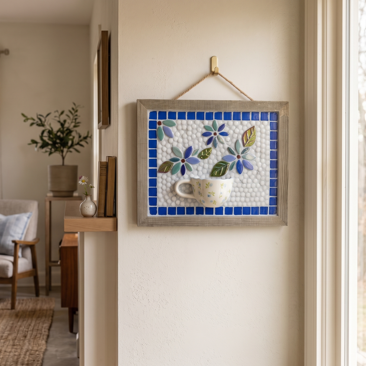 The Cobalt Blossom Teacup Mosaic Art