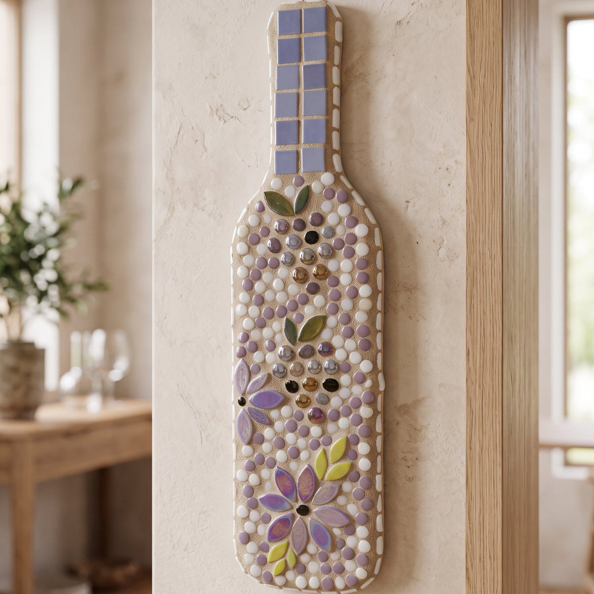 Mosaic Wine Bottle : Amethyst and Pearl