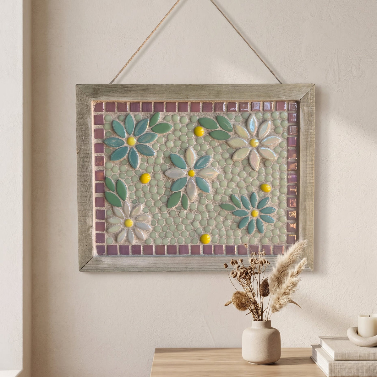 Earthy Daisy Mosaic Wall Hanging (8"x10")