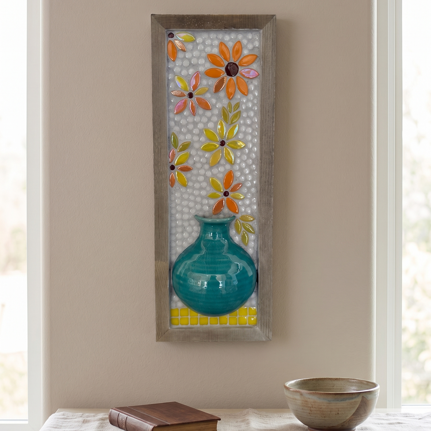 The Terracotta & Turquoise Blossom Mosaic (15x5.5) Wall Art