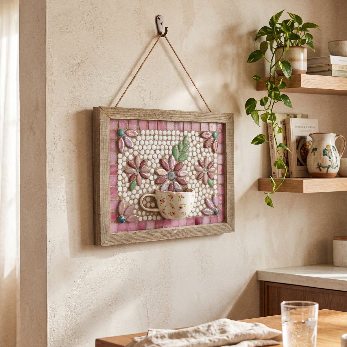 Blooming Teacup Floral Mosaic Wall Art (8" × 10")