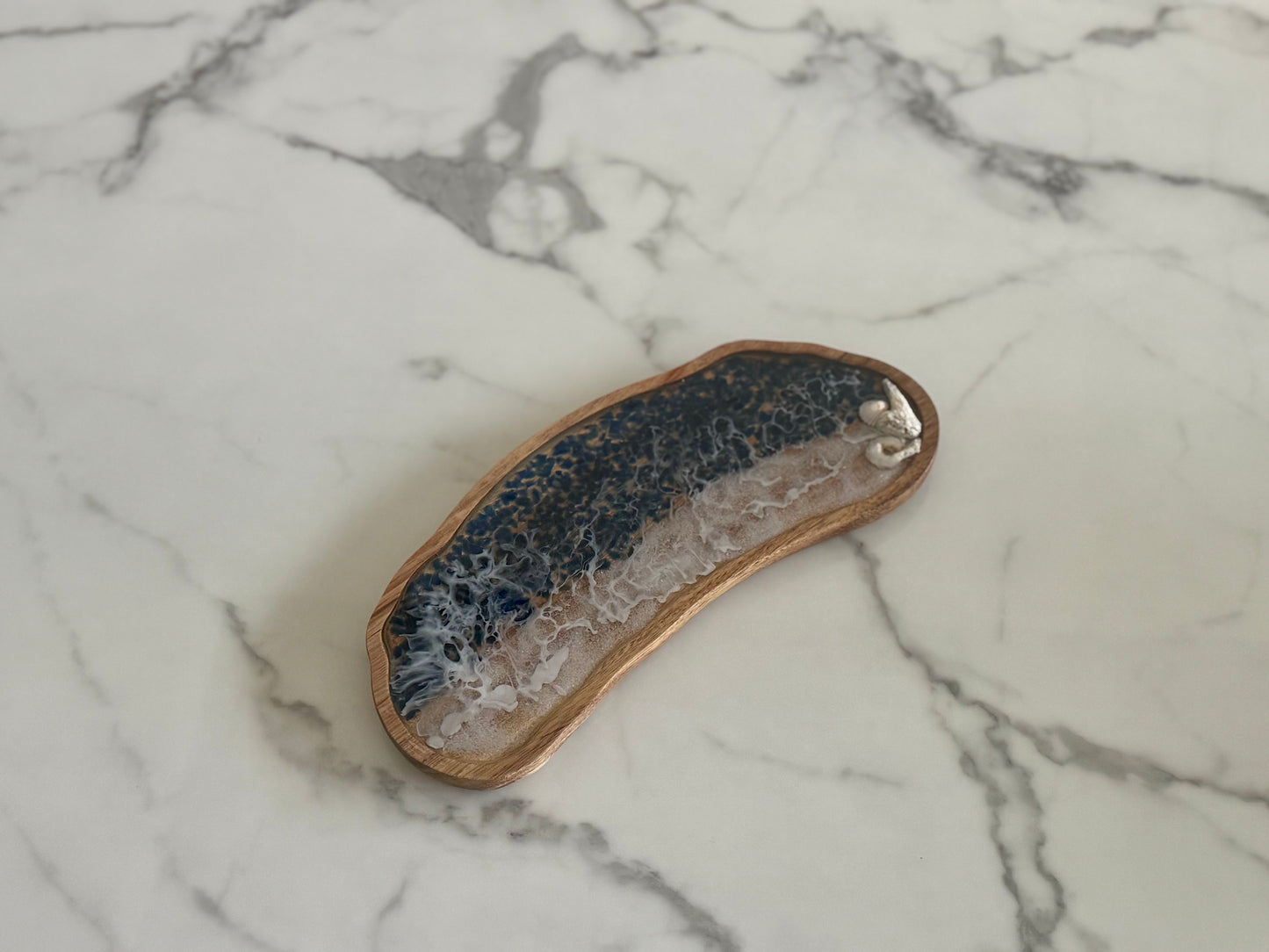 Dark Blue Crushed Glass Beach Theme Tray