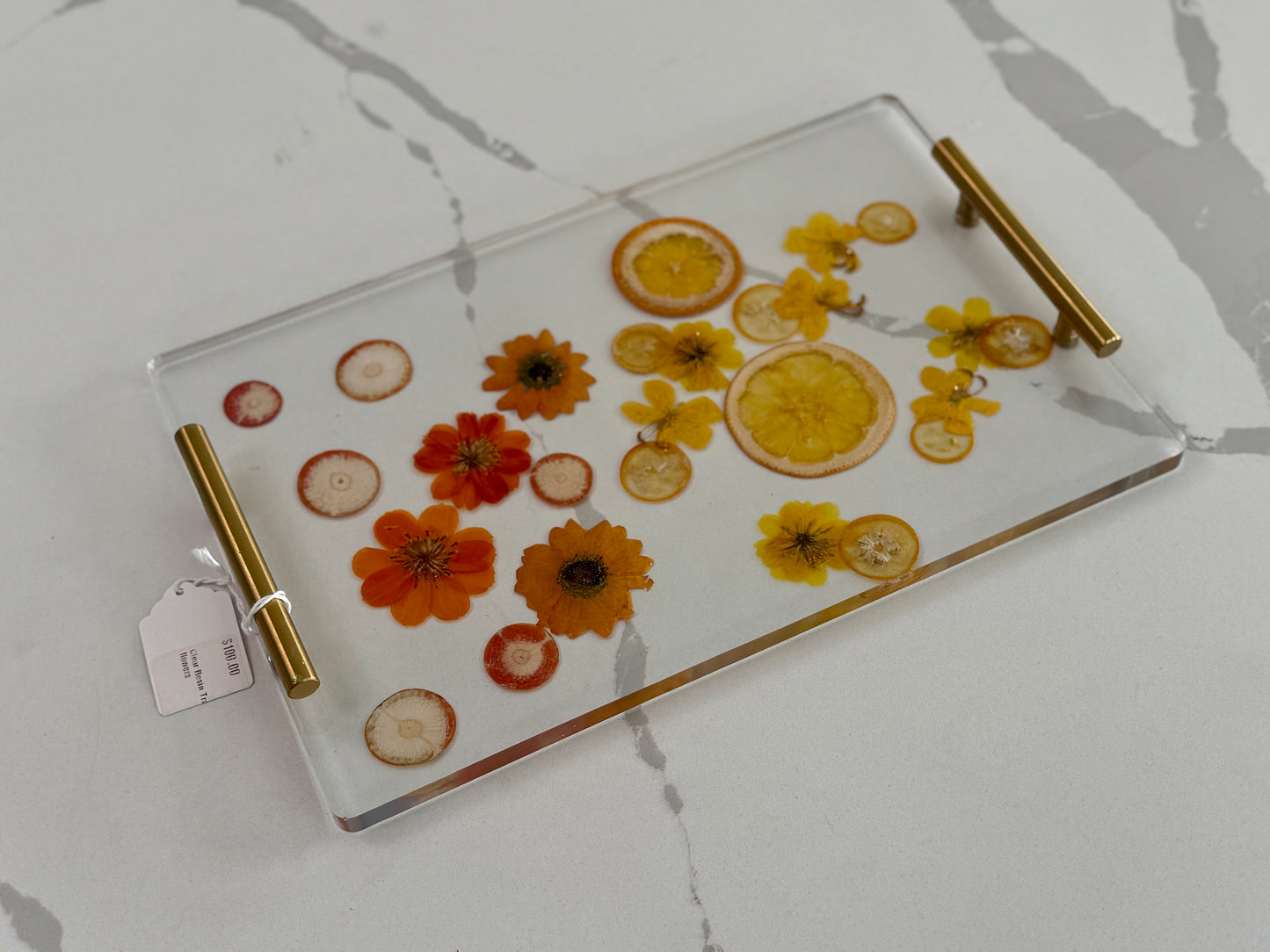 Clear Resin Tray with Fruits and Flowers