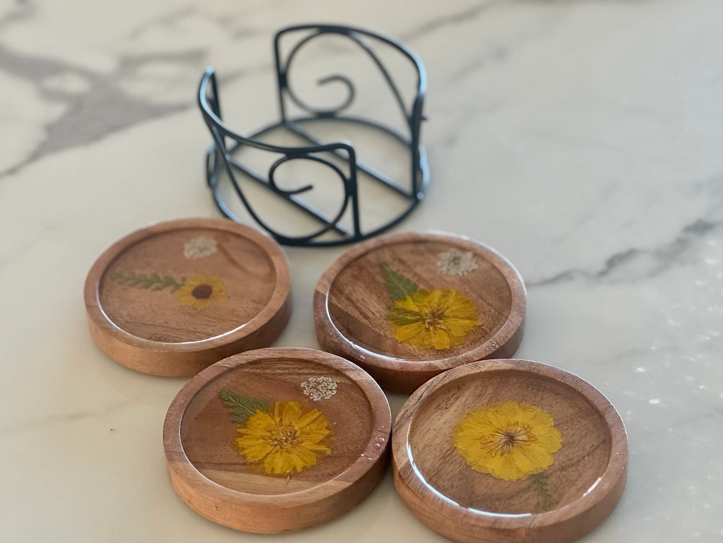Light Brown Wooden Coaster Set of 4
