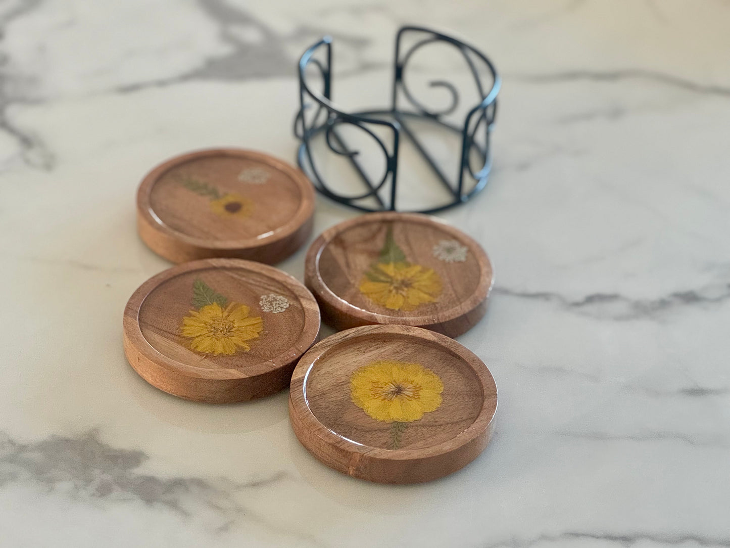 Light Brown Wooden Coaster Set of 4