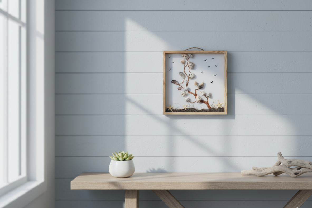 Seashell and crushed-glass art handmade by Blissful Seeds artists