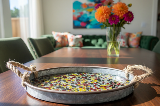 Crushed Glass Metal Tray with Rope Handles