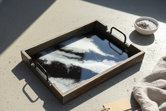 Wooden Tray with Marbled Resin Design