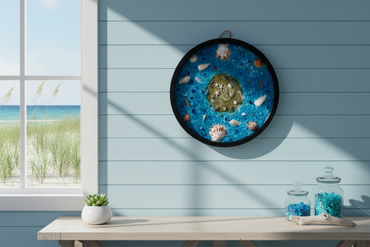 Round Seashell and Crused Glass Art