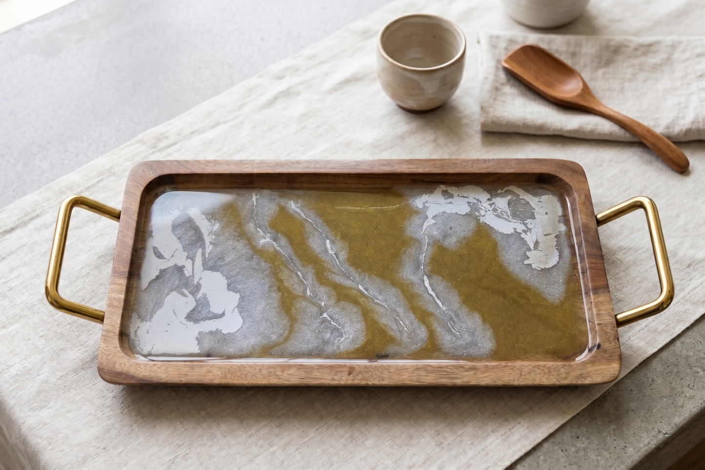 Artisan Metallic Marble Resin Accent Tray