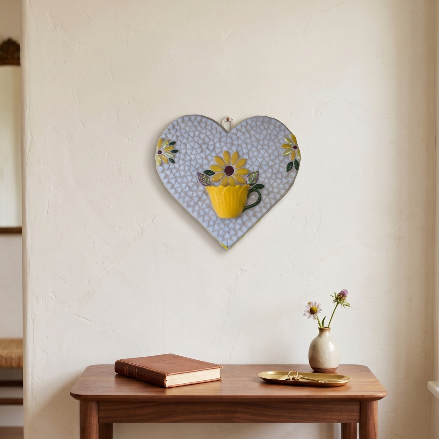 Sunshine Teacup Heart-Shaped Mosaic (9”)