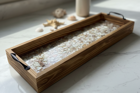 Wooden Tray with Crushed Seashells