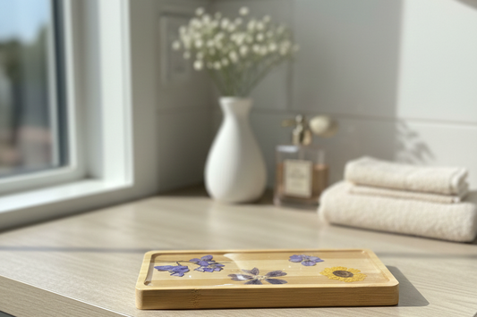 Extra Small Bamboo Vanity Tray w Floral Design