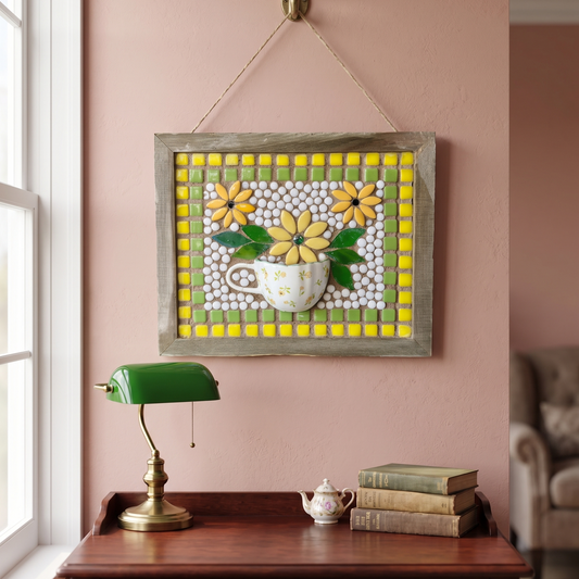 Teatime Daisy Mosaic Framed Wall Hanging