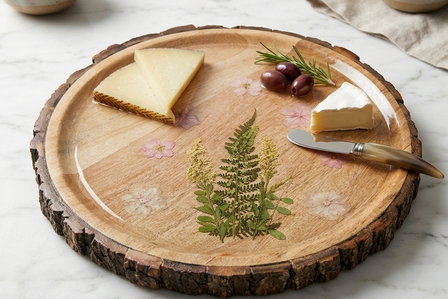 Tree Log Tray with Floral Design 2