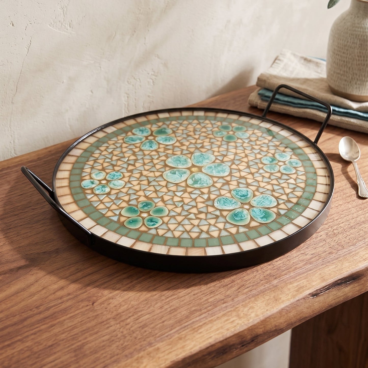 Teal Petal Handcrafted Mosaic Tray