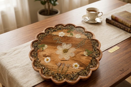 Wooden Lazy Susan with Floral Design