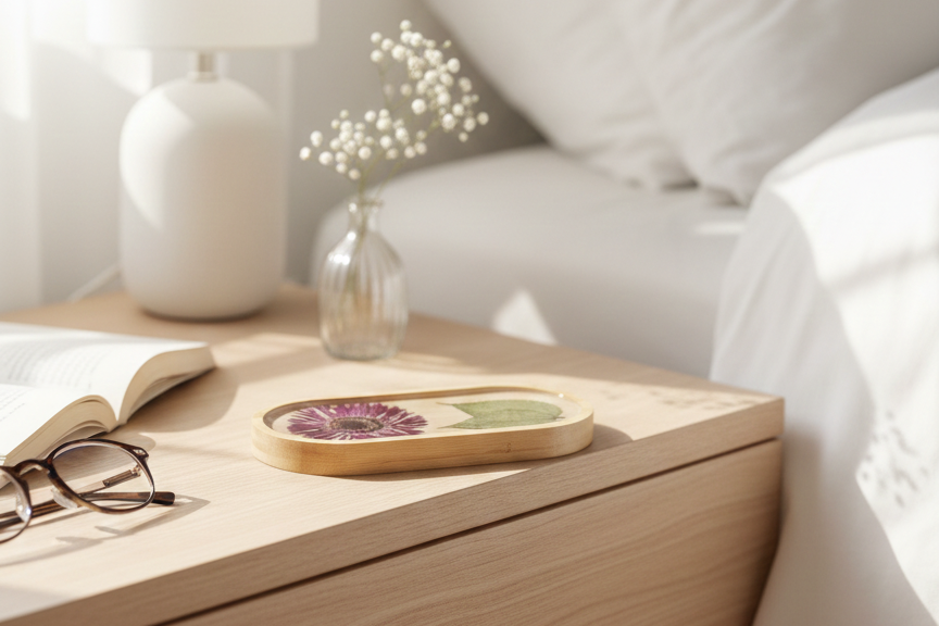 Oval Bamboo Tray with Floral Design