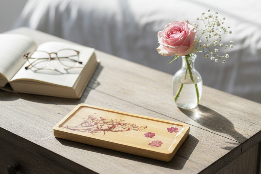Extra Small Bamboo Vanity Tray w Floral Design