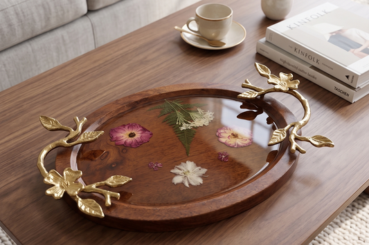 Enchanted Garden Oval Wooden Resin Tray (8" x 12")