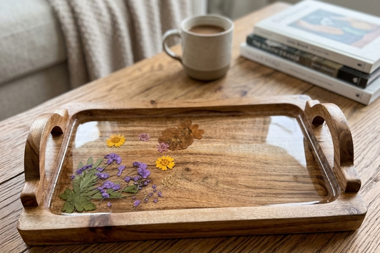 Small wooden Tray with Floral Design