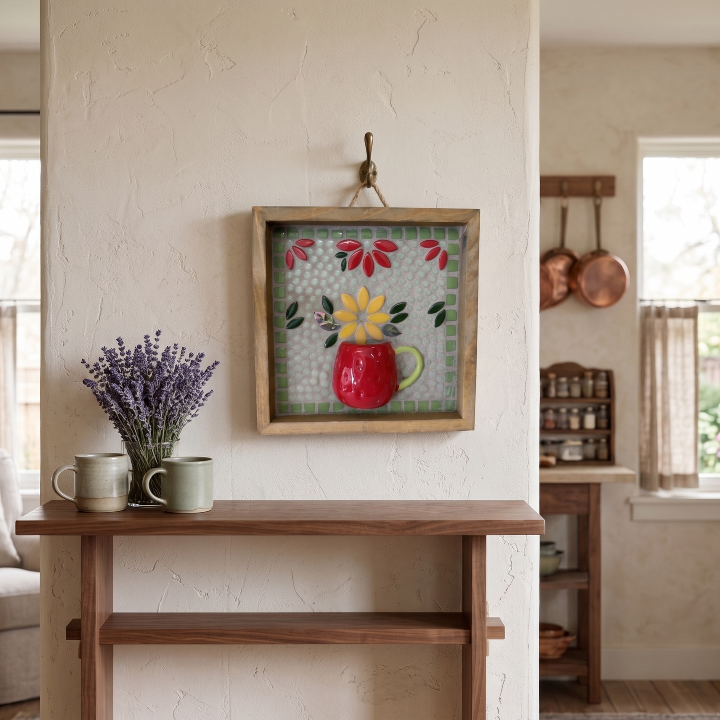 The Strawberry Mug & Sunburst Mosaic Art 8x8