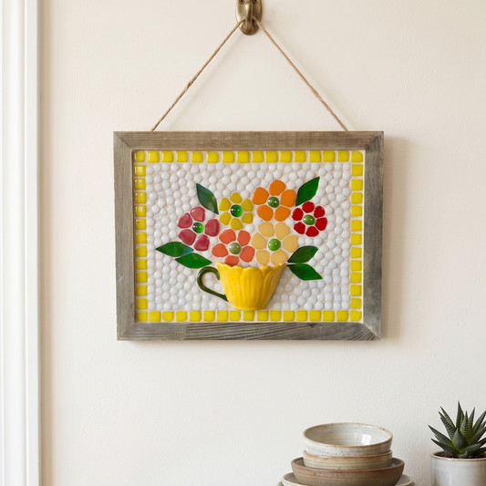 Sunny Blooms Mixed-Media Teacup Mosaic