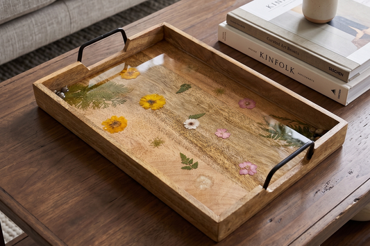 Botanical Bloom Wooden Serving Tray (11" x 17.5")