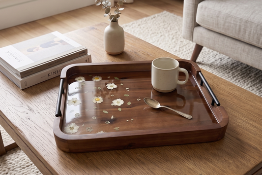Elegance Floral Acacia Wooden Serving Tray (13" x 17")