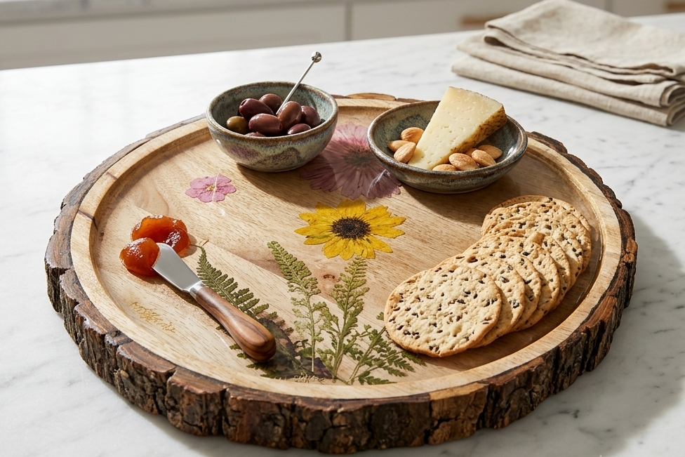 Tree Log Tray with Floral Design 1