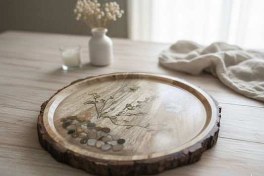 Tree Log Tray with Floral Design