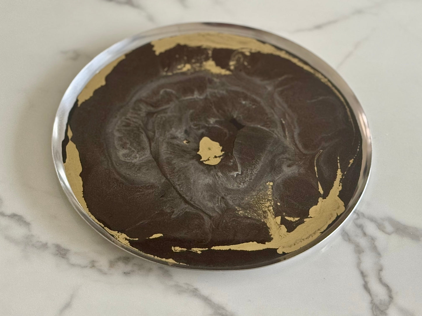 Round Silver Metal Dish