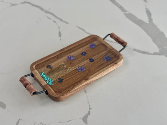 Small Wooden Tray with Flowers