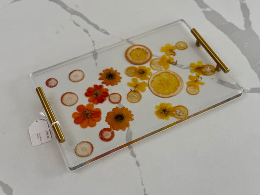 Clear Resin Tray with Fruits and Flowers
