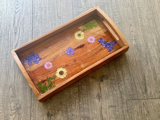Rectangular Flower Wooden Tray