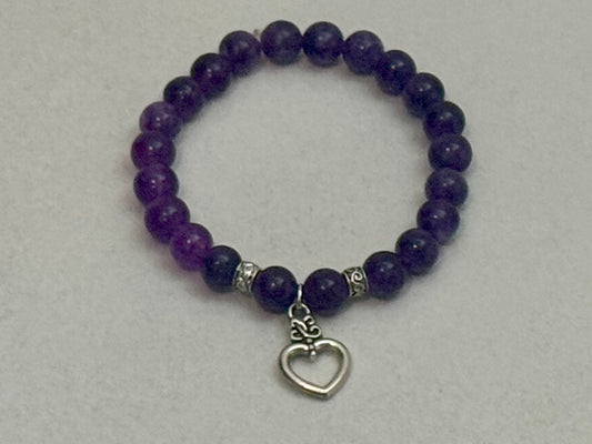 Amethyst Bracelet with Heart Charm