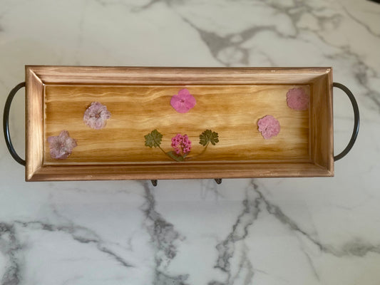 Rectangular Wooden Tray w Flowers