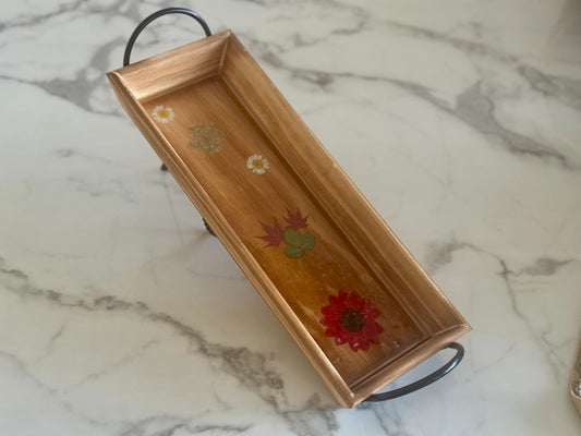 Rectangular Wooden Tray w Flowers