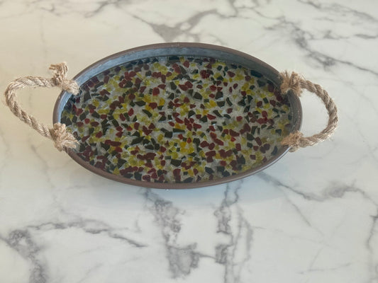 Crushed Glass Metal Tray with Rope Handles