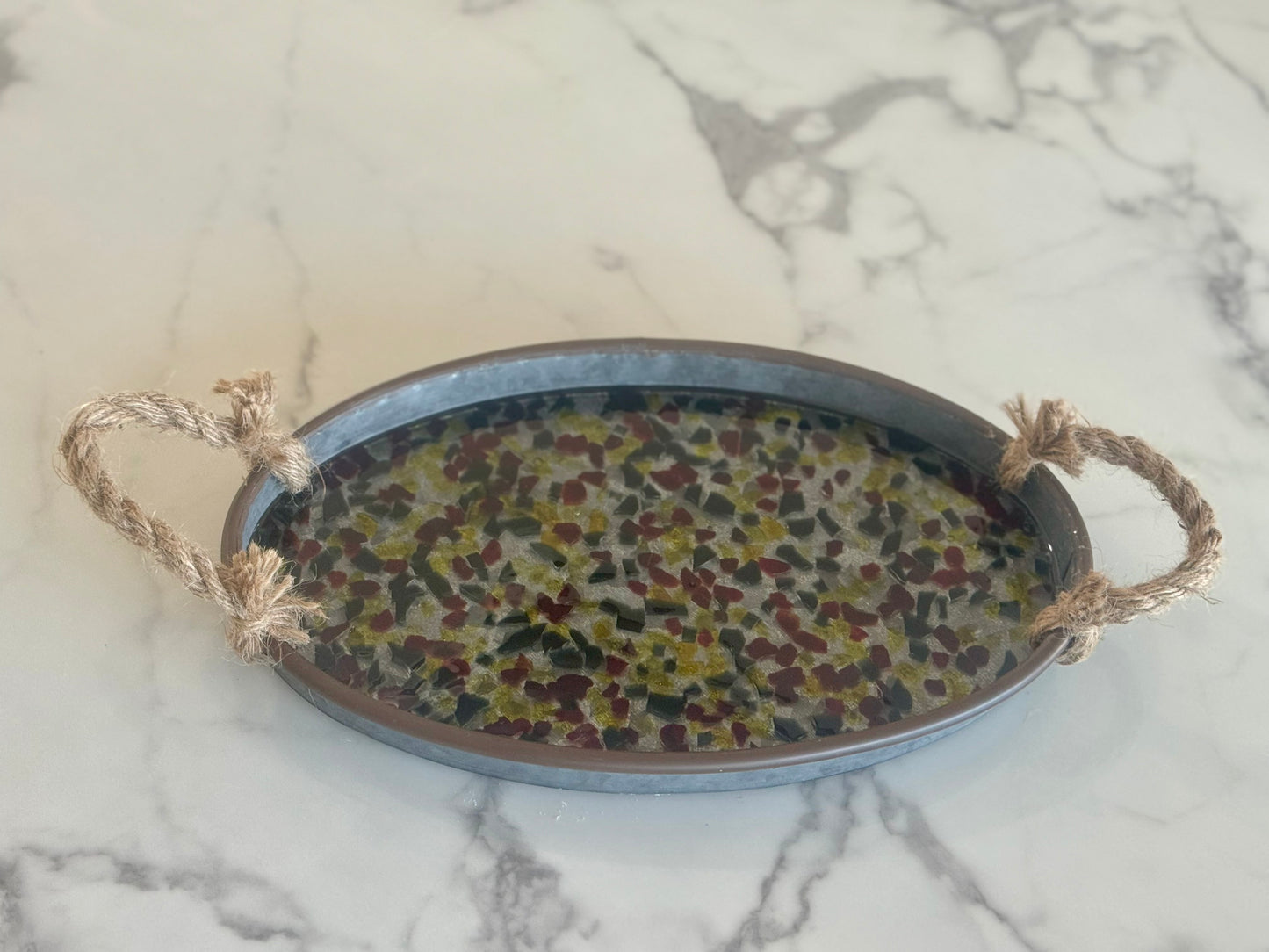 Crushed Glass Metal Tray with Rope Handles