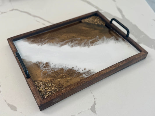 Wooden Tray with Black Handles