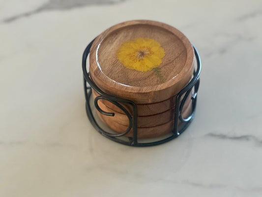 Light Brown Wooden Coaster Set of 4
