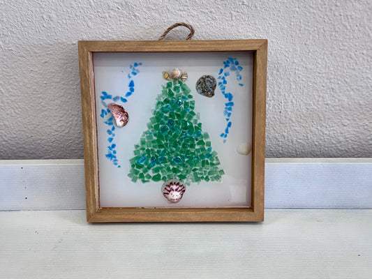 Green Crushed Glass and Seashell Christmas Tree Wall Hanging