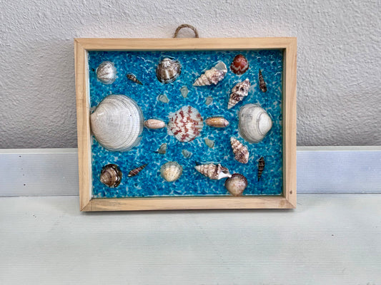Ractangular Seashell and Crused Glass Art