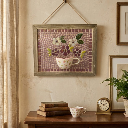 Rosy Morning: Handmade Ceramic Mosaic Wall Art (8x10")