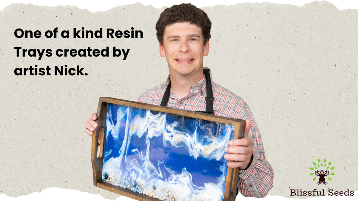 One of a kind resin trays created by Blissful Seeds artist Nick